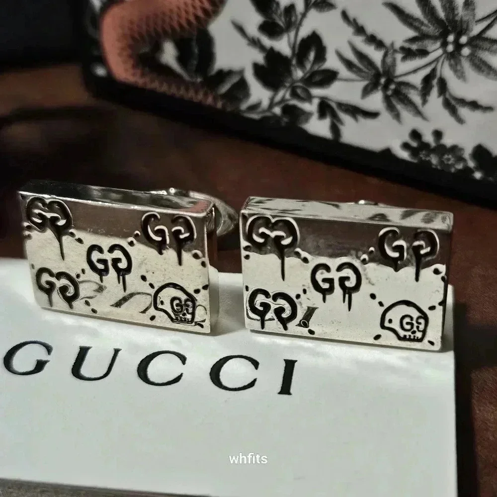 Gucci 925 Sterling Silver GG Skull Cufflinks